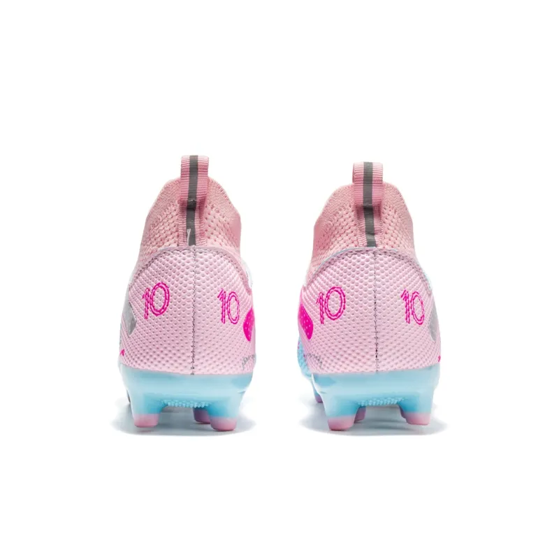 Kuding Soccer Shoes Unisex Low Top Pink/White Gray/White/Neon Green-4