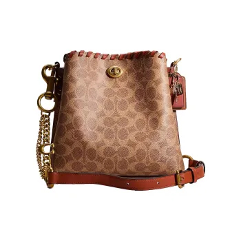 COACH Willow Coated Canvas Bucket Bags Shoulder Bag Crossbody Bag Women's Brass With Brown And Rusty Red Accents