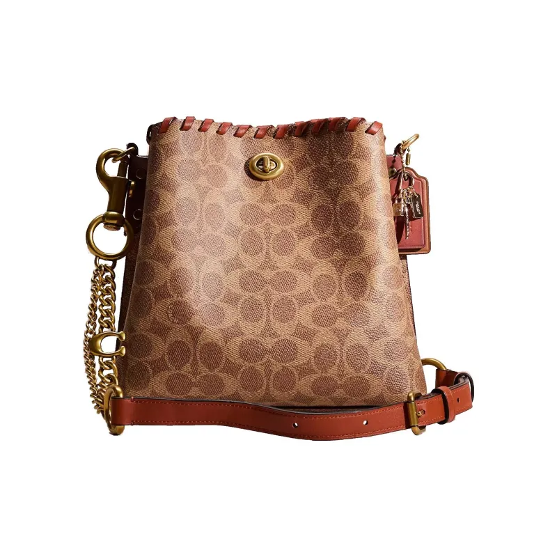 COACH Willow Coated Canvas Bucket Bags Shoulder Bag Crossbody Bag Women's Brass With Brown And Rusty Red Accents-0