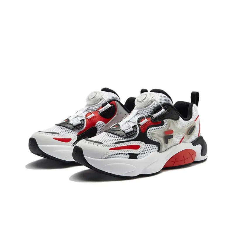 FILA KIDS Slip Resistant Cushioning Wear Resistant Breathable Low Top Kids' Running Shoes White Black Teenagers-2