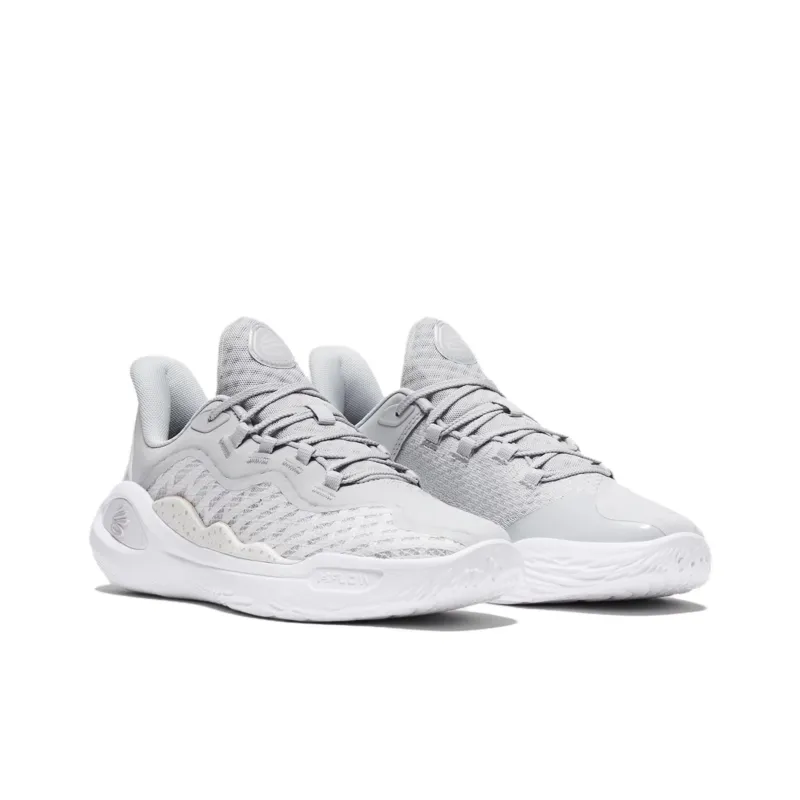 Under Armour Curry 11 Anti Slip Wear Resistant Low Top Basketball Shoes Unisex Gray White-2