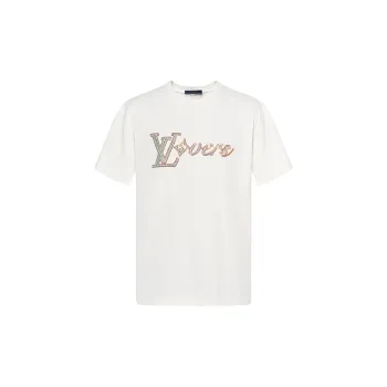 LOUIS VUITTON Logo Print Crew Neck Pullover Short Sleeved T Shirt Men's Ivory