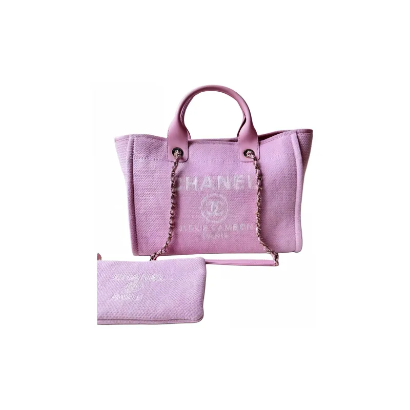 CHANEL Mixed Fiber Tote Bag, Shopping Bag, Shoulder Bag, Crossbody Bag, Handbag Trumpets Women's Pink-0