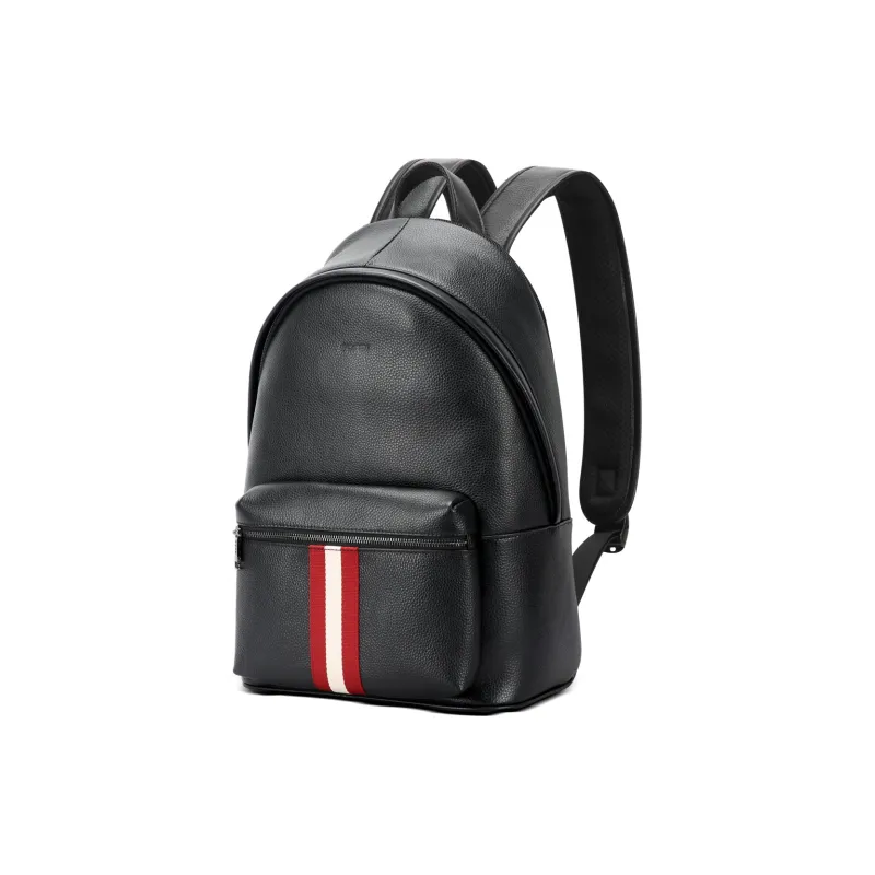 BOPAI Top Grain Cow Leather Backpack Laptop Bags Regular Unisex Black White Red-0