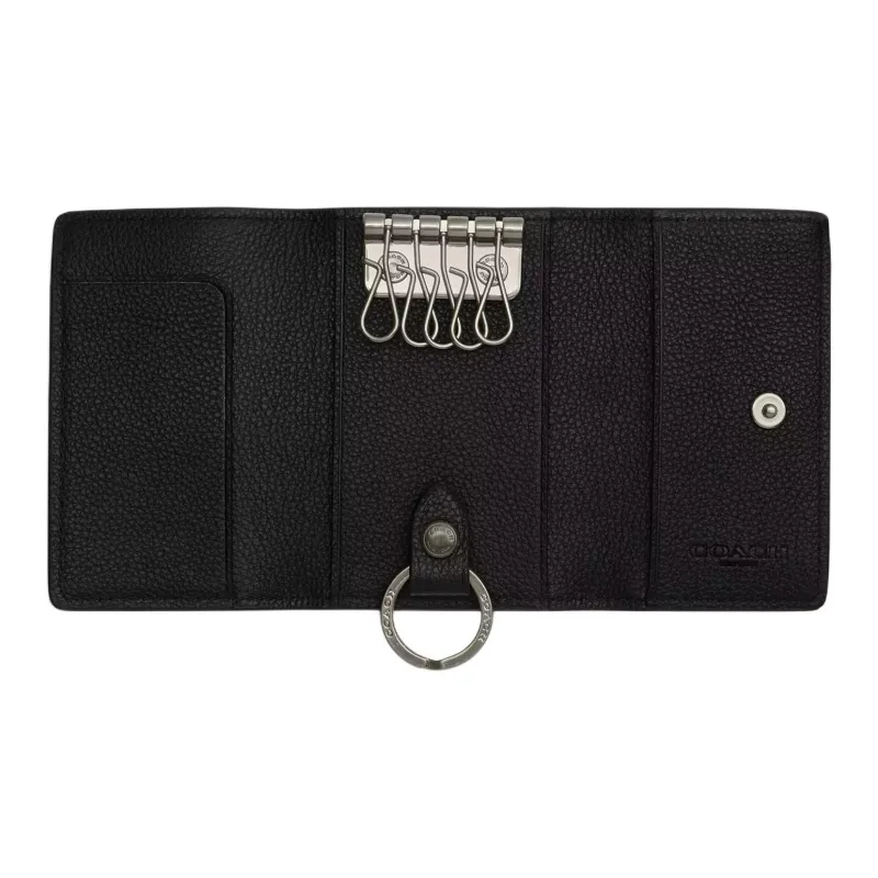 COACH Smooth Leather Key Pouch Large Size Men's Black-1