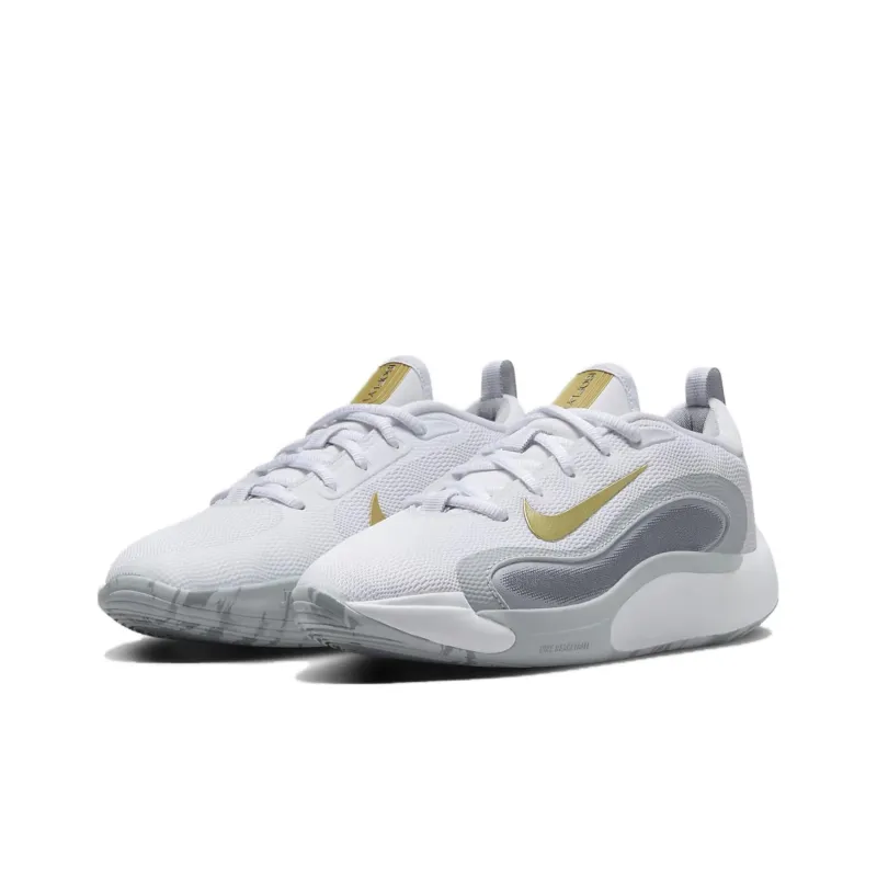 Nike ISOFLY Cushioning Abrasion Resistant Breathable Low Top Children's Basketball Shoes White/Cool Gray Unisex-2