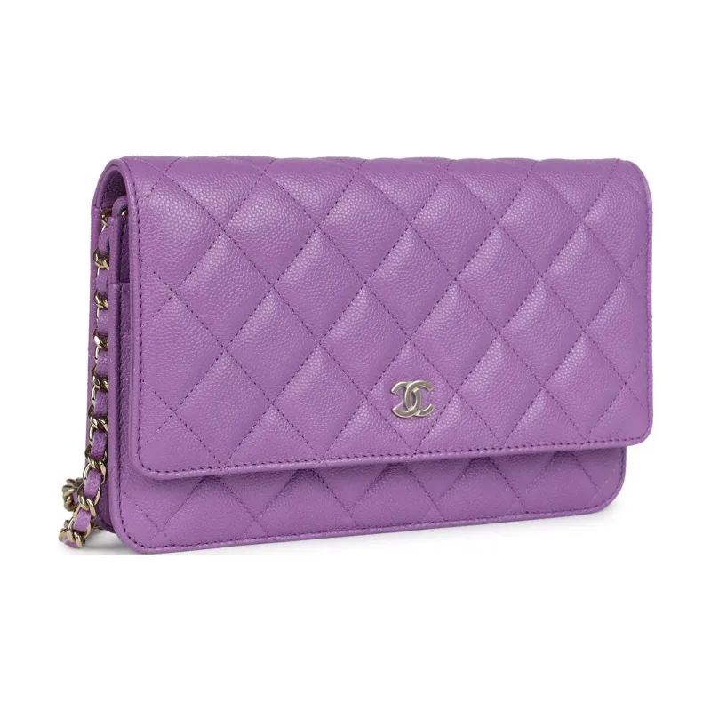 CHANEL Shiny Caviar Calfskin Wallet On Chain, Flap Bag, Shoulder Bag, Crossbody Bag Women's Purple-1