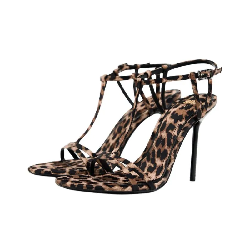 ZARA One Strap Sandals 9.8CM Women's Leopard Print-2