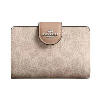 COACH SignatureCanvas High-quality Leather Wallet Medium Size Women's Sand