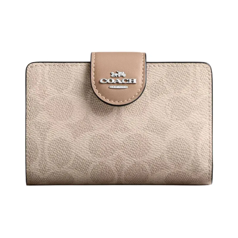 COACH SignatureCanvas High quality Leather Wallet Medium Size Women's Sand-0