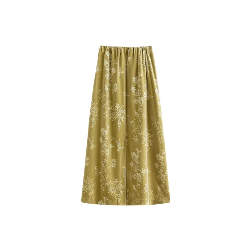 TOUCH Casual Long Skirts Women's Yellow Green-1