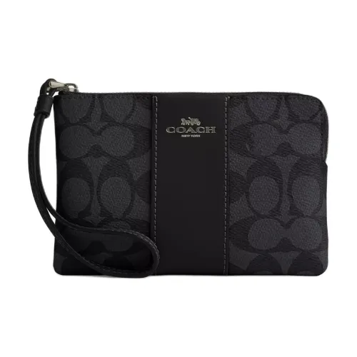 COACH Corner Zip Coated Canvas Clutch Trumpets Women's Charcoal & Black