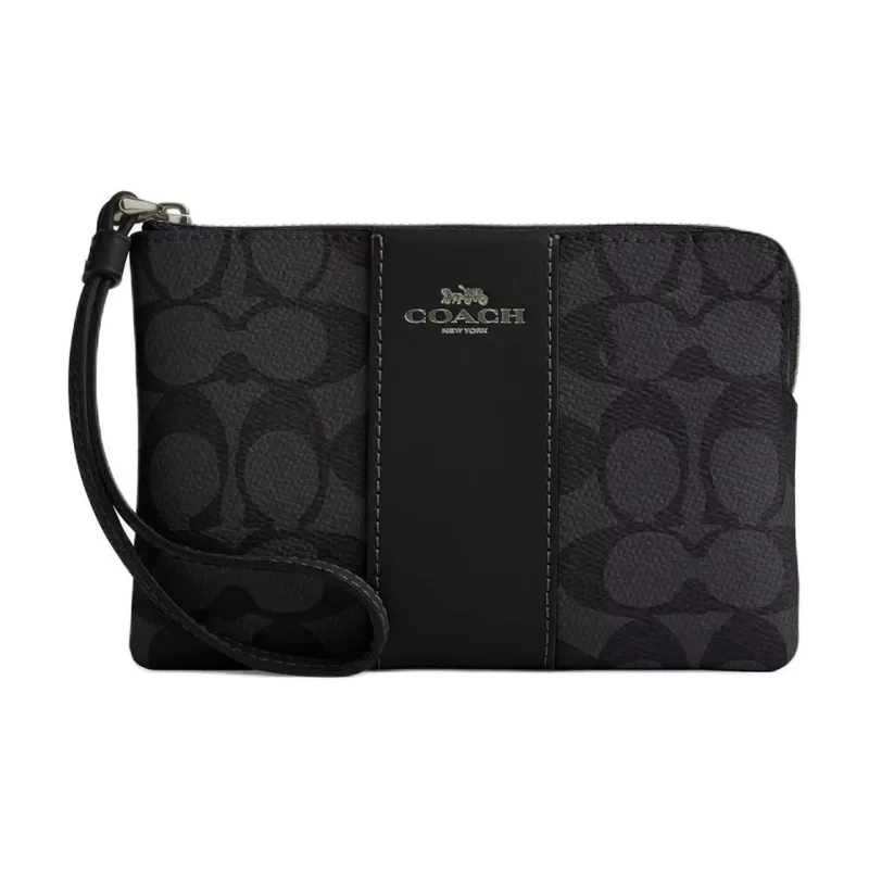 COACH Corner Zip Coated Canvas Clutch Trumpets Women's Charcoal & Black-0