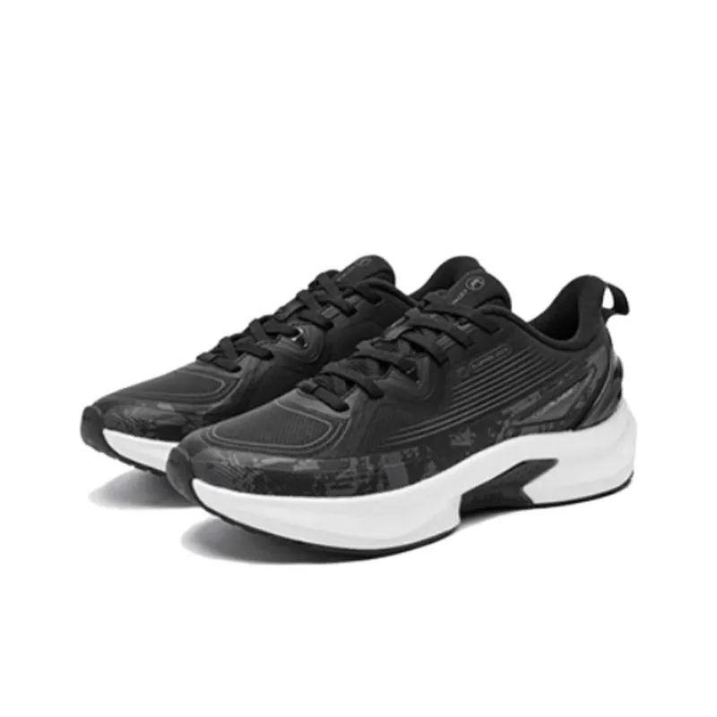 QIAODAN Cushioning Wear-Resistant Low-Top Running Shoes Men's Black White-2