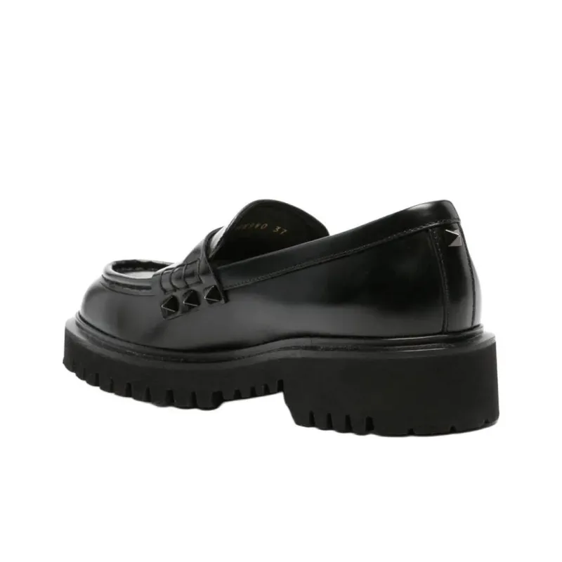 Valentino ROCKSTUD Loafers 3cm Women's Black-4