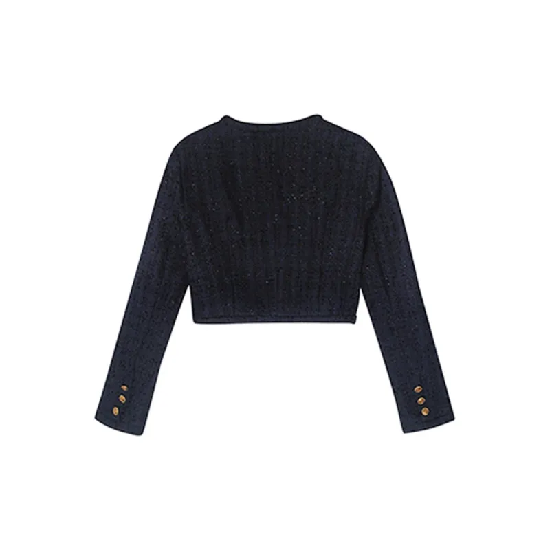 ZWTX STUDIO Cropped Coats Women's Navy Blue-1