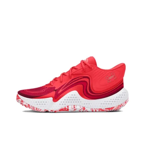 Under Armour Spawn 6 Anti-Slip Wear-Resistant Breathable Lightweight Mid-Top Basketball Shoes Unisex Red White