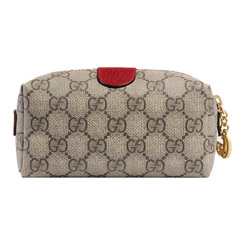 GUCCI Ophidia Canvas With Leather Clutch Makeup Bag Toiletry Bag Medium Size Women's Ebony/Red-1