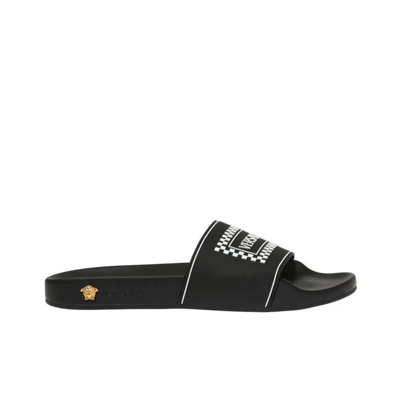 VERSACE Women's Logo Pool Slide 'Black Checkerboard'-1