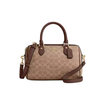 COACH Rowan Coated Canvas Shoulder Bag Crossbody Bag Handbag Medium Size Women's Tan And Brown