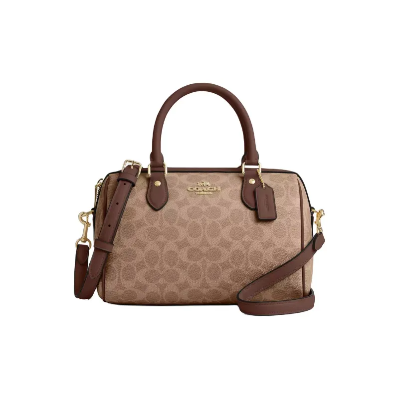 COACH Rowan Coated Canvas Shoulder Bag Crossbody Bag Handbag Medium Size Women's Tan And Brown-0
