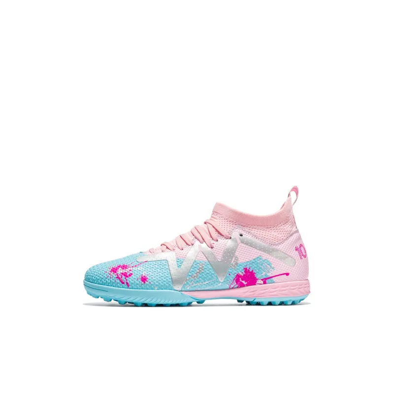 Kuding Soccer Shoes Unisex Low Top Pink/White Gray/White/Neon Green-32