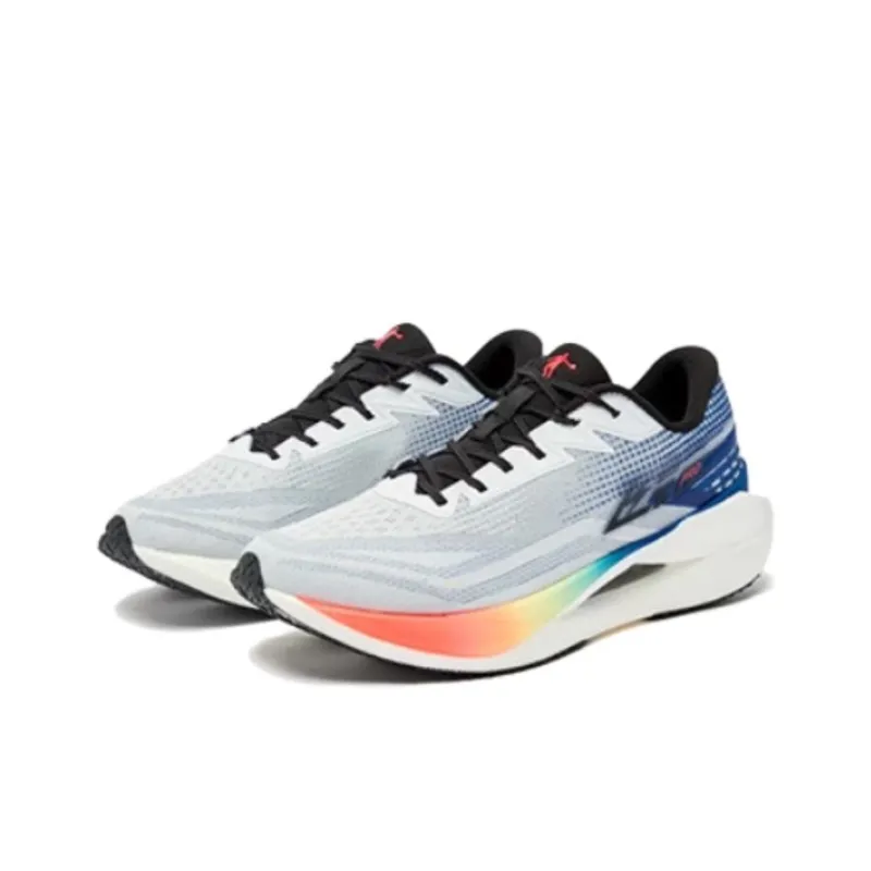 QIAODAN Flying Shadow PRO Anti Slip Wear Resistant Low Top Carbon Plate Running Shoes Men's White Blue-2