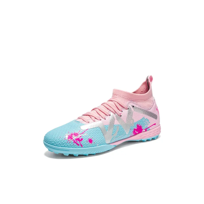 Kuding Soccer Shoes Unisex Low Top Pink/White Gray/White/Neon Green-33