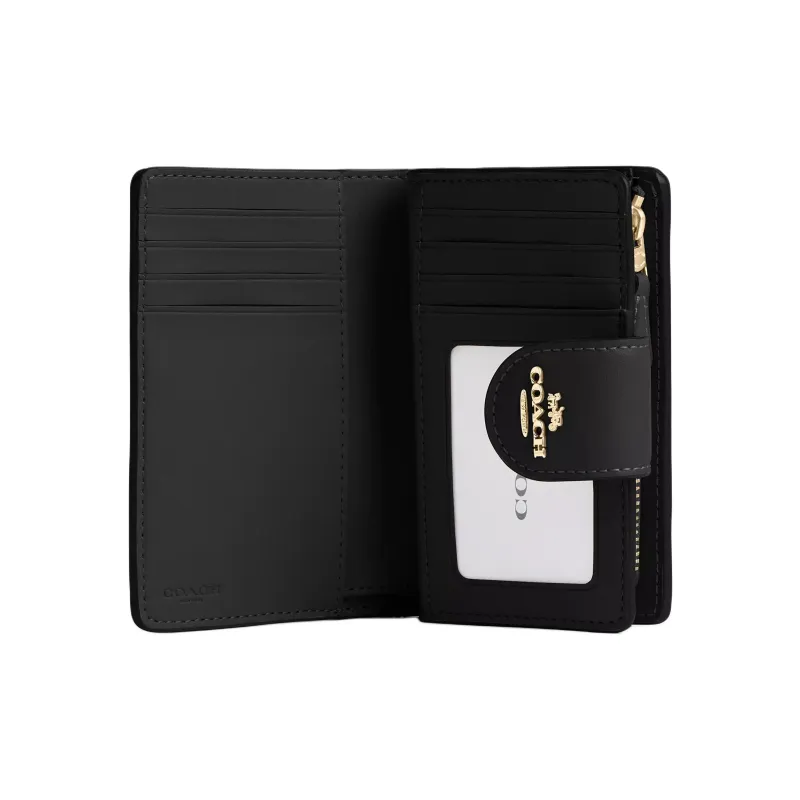 COACH SignatureCanvas High quality Leather Wallet Medium Size Women's Walnut Wood With Black Accents-1
