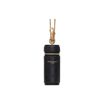 SAINT LAURENT PARIS Quilting Lambskin Lipstick With Necklace Pouch Women's Black