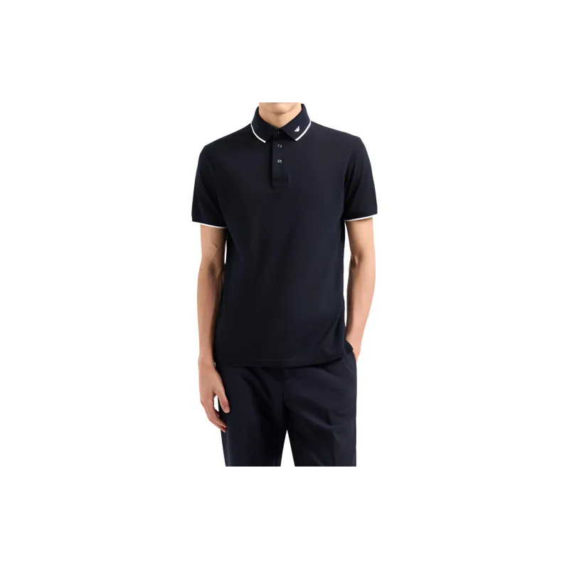 EMPORIO ARMANI Mercerised Piqué Polo Shirt With Micro Eagle Embroidery-2