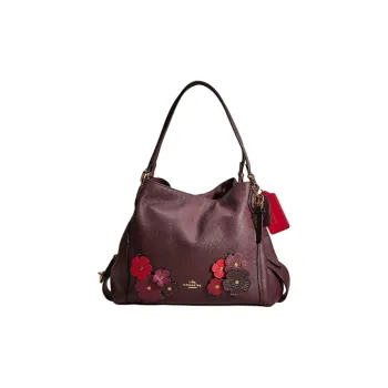 COACH Edie Polished Pebbled Leather Handbag Shoulder Bag Large Size Women's Light Gold & Fuchsia