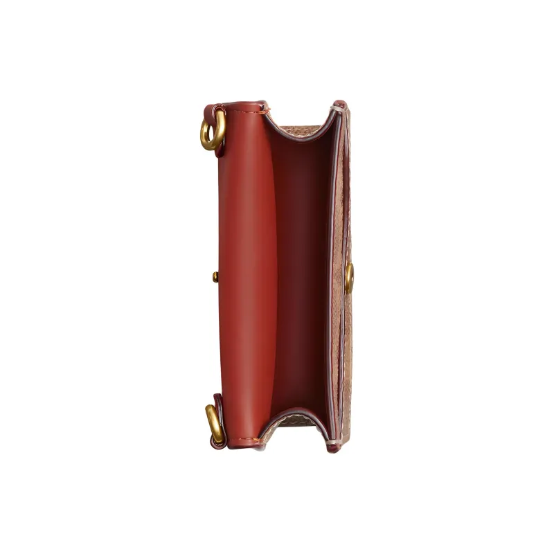 COACH Signature Coated Canvas With Exquisite Calfskin One Shoulder Crossbody Card Holder Mini Women's Tawny-3