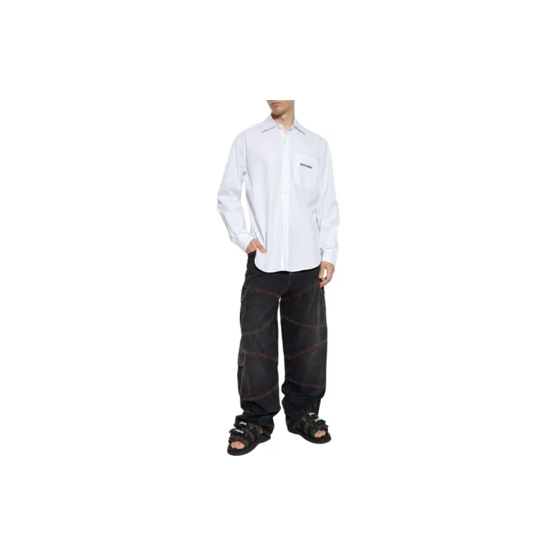 PALM ANGELS Logo Embroidered Buttoned Shirt-4