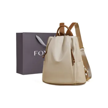 FOXER Fabric, Synthetic Leather Backpack For High School And University Students Women's Apricot