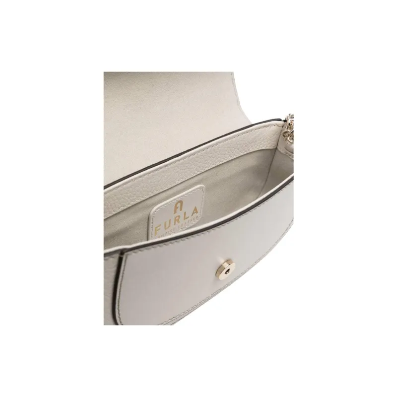 Furla Club 2 Grain Calfskin Handbag, Shoulder Bag, Crossbody Bag Mini Women's Marshmallow White-3