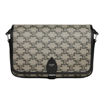 CELINE Canvas With Calfskin Shoulder Bag Small Size Unisex Light Umber