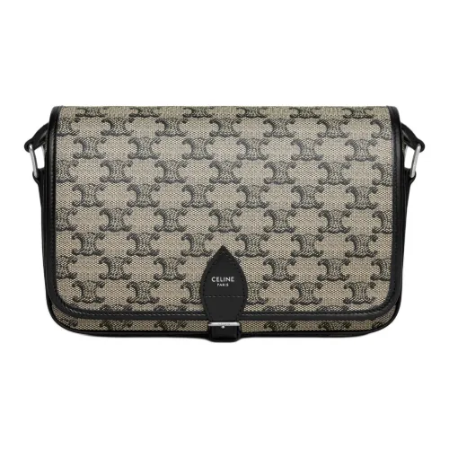 CELINE Canvas With Calfskin Shoulder Bag Small Size Unisex Light Umber