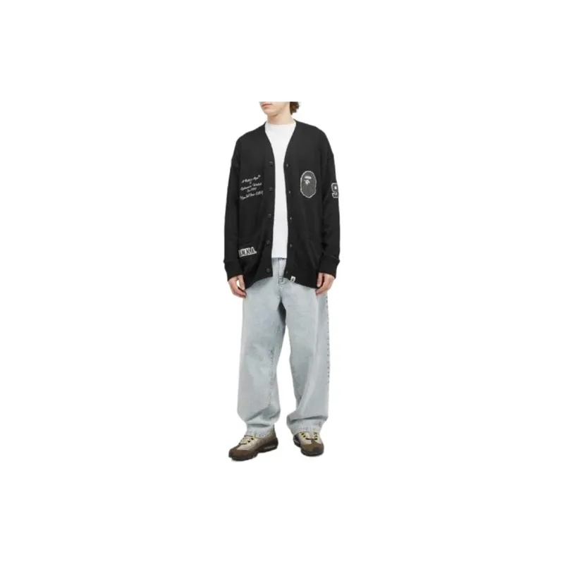 A BATHING APE Logo Patch Knitted Buttoned Cardigan-1