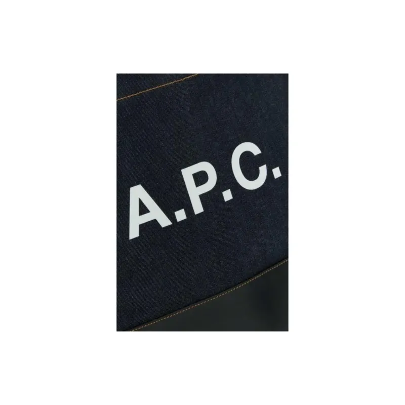A.P.C Axel Logo Printed Denim Tote Bag-3