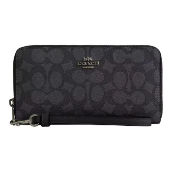 COACH Coated Canvas Wallet Trumpets Women's Charcoal & Black
