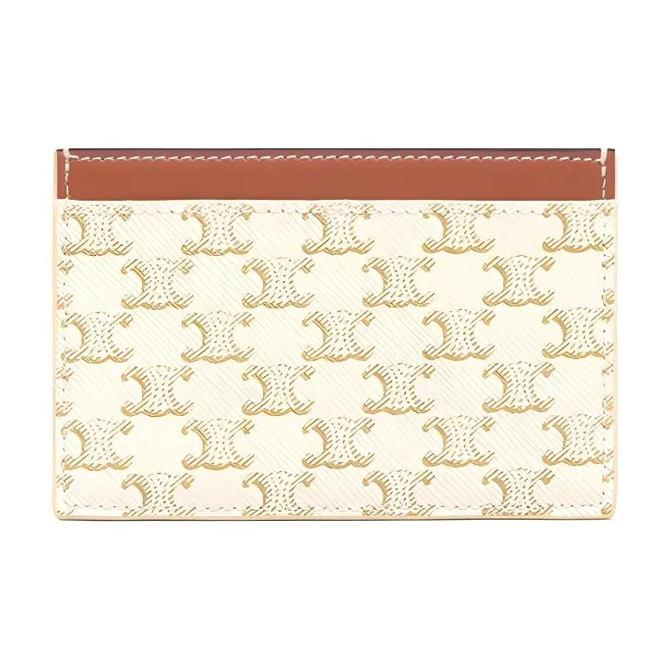 CELINE Canvas With Sheepskin Card Holder Women's White & Tawny & Candy-2