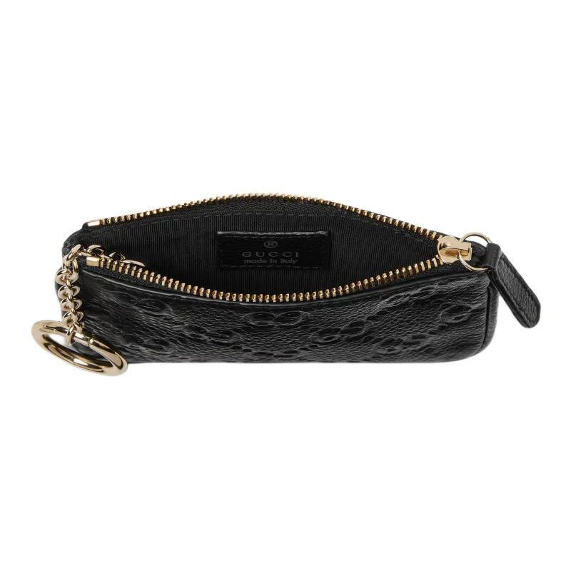 GUCCI Grained Leather Key Pouch Unisex Black-4
