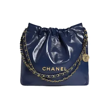 CHANEL 22Bag Smooth Finish Calfskin Tote Bag Shopping Bag Handbag Shoulder Bag Crossbody Bag Small Size Women's Navy