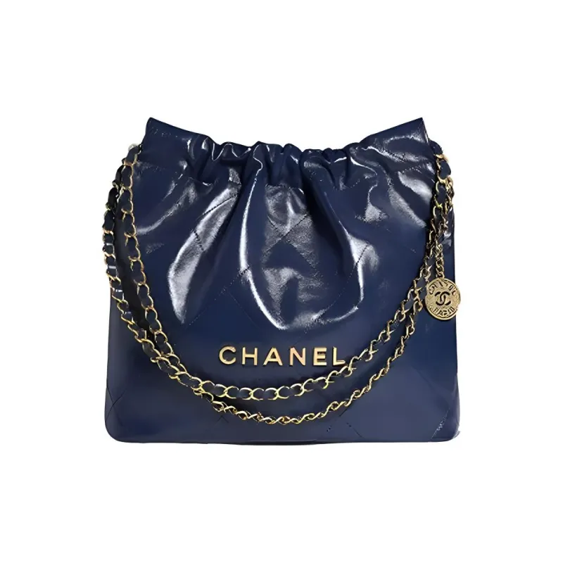 CHANEL 22Bag Smooth Finish Calfskin Tote Bag Shopping Bag Handbag Shoulder Bag Crossbody Bag Small Size Women's Navy-0