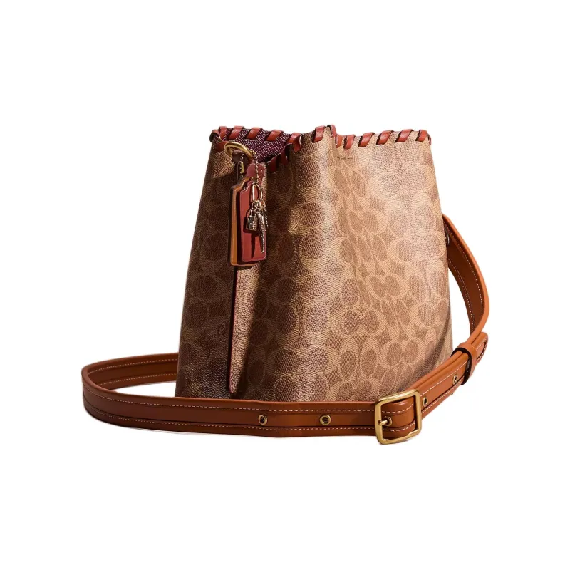 COACH Willow Coated Canvas Bucket Bags Shoulder Bag Crossbody Bag Women's Brass With Brown And Rusty Red Accents-1