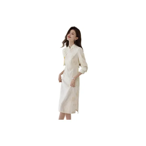 Mo Han Yi Mei Long-Sleeved Dresses Women's Off White