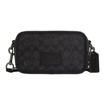 COACH Coated Canvas Shoulder Bag Crossbody Bag Small Size Men's Charcoal