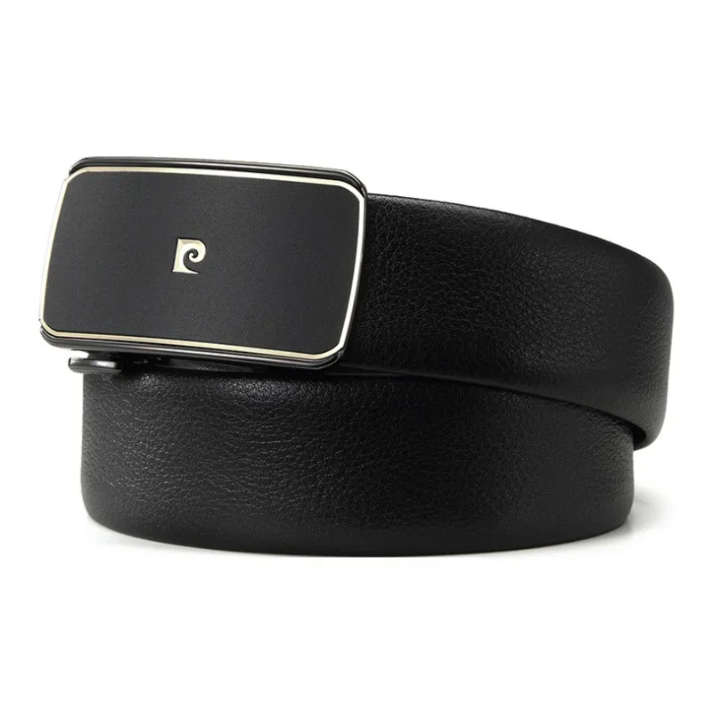 PIERRE CARDIN Cow Head Leather Belts Men's Black 3.5cm-1
