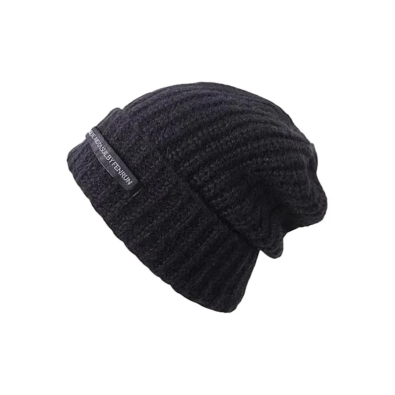 Yi Bu Kang Gray Chunky Knit Fall And Winter Black Beanies Unisex-0